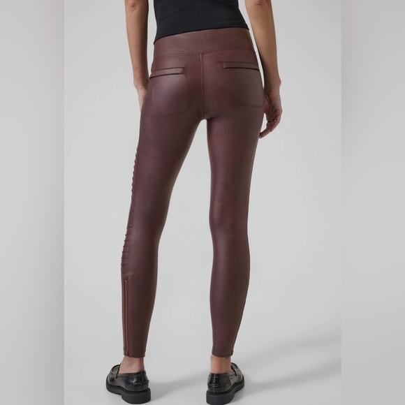 Athleta Delancey Gleam Moto Faux Leather Tights in Decadent Chocolate Sz. XL - Picture 3 of 12